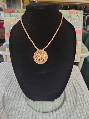 Gold Elephant Medallion Beaded Necklace - Women Jewelry